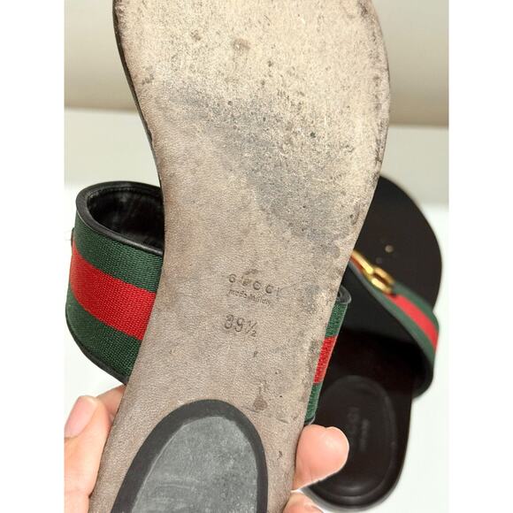 Gucci Querelle Leather/Canvas Horsebit Flat Thong Sandals Black Women's EU 39.5 - Picture 6 of 7